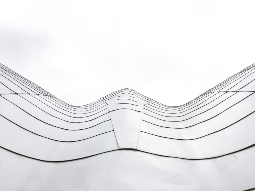 A striking wavy architectural design captured in Moscow, highlighting modern elements.