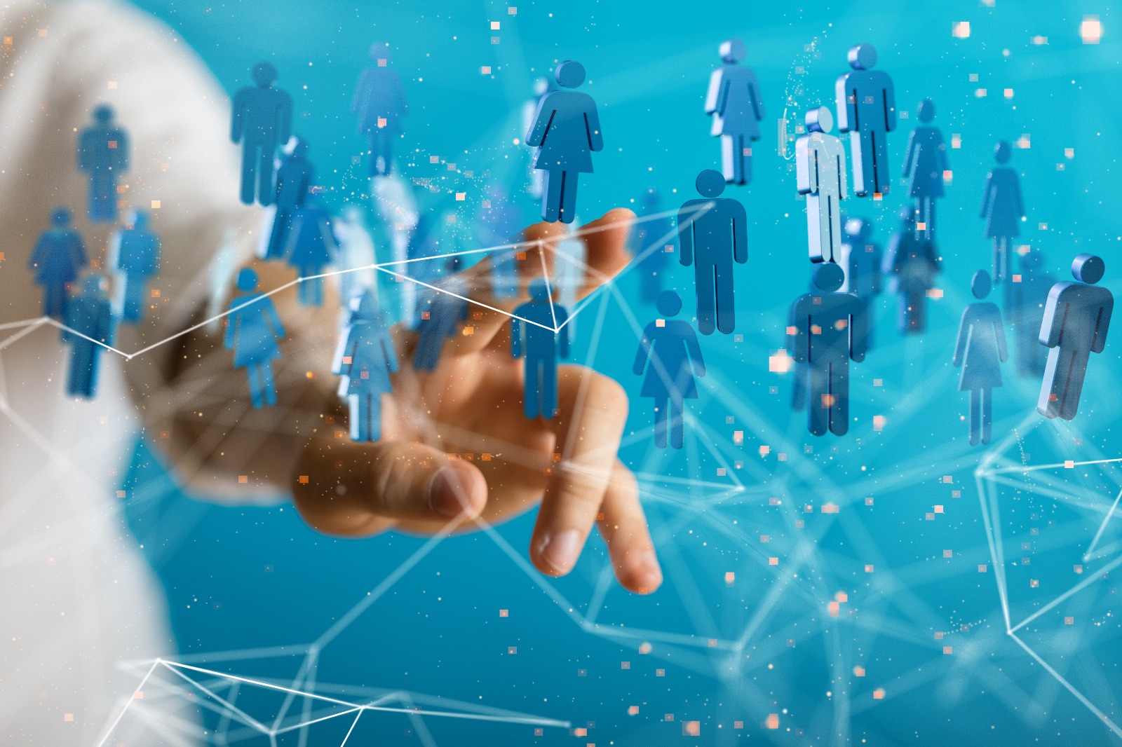 Digital illustration of a global talent network with connected people icons, representing scalable staffing and workforce expansion.